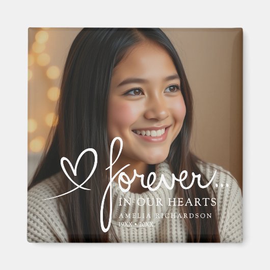 Modern Script Forever In Our Hearts Photo Memorial マグネット (正面)