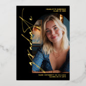  Modern Script gold graduate photo graduation 箔招待状 (正面)