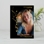  Modern Script gold graduate photo graduation 箔招待状 (立ち正面)