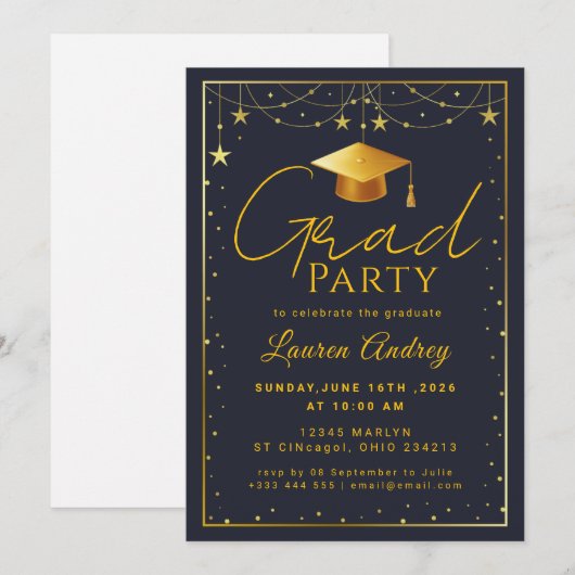 Modern Script Grad Celebration 招待状 (正面/裏面)