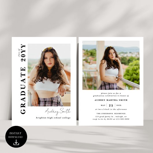 Modern Script Graduate 2 Photo Graduation 招待状