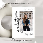 Modern Script Graduate 3 Photo Graduation 招待状