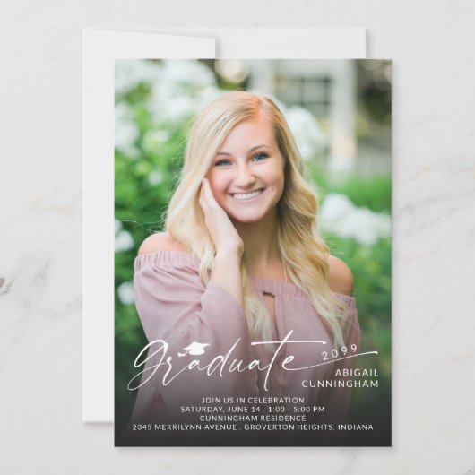 Modern Script Graduate 5 Photo Graduation 招待状 (正面)