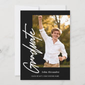 Modern Script Graduate Photo Black Graduation 招待状 (正面)