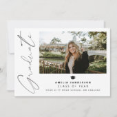 Modern script graduate photo collage graduation 招待状 (正面)