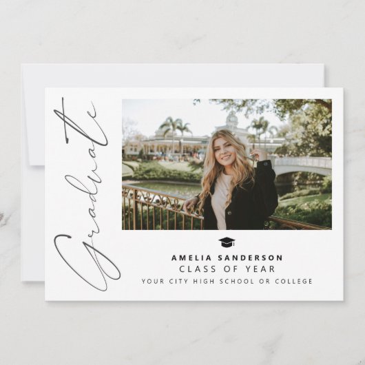 Modern script graduate photo collage graduation 招待状 (正面)