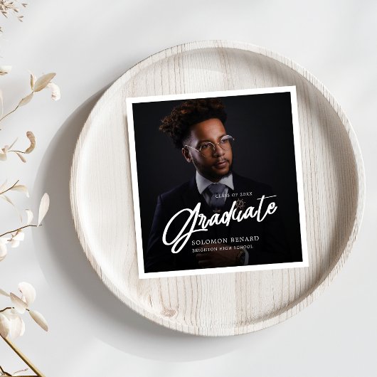 Modern Script Graduate Photo Graduation スタンダードカクテルナプキン