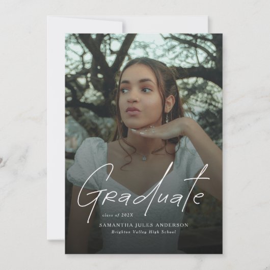 Modern Script Graduate Photo Graduation Party 招待状 (正面)