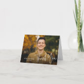 Modern Script Graduate Simple Photo Graduation サンキューカード (正面)