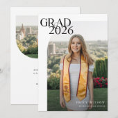Modern Script Graduate Simple Two Photo Graduation 案内状 (正面/裏面)