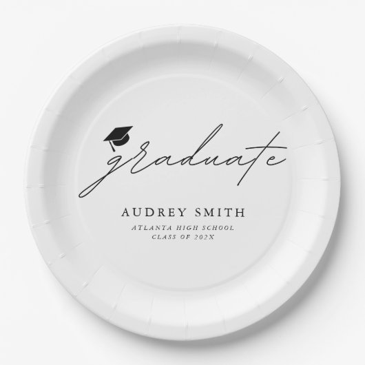 Modern  Script Graduation Party Napkins ペーパープレート (正面)