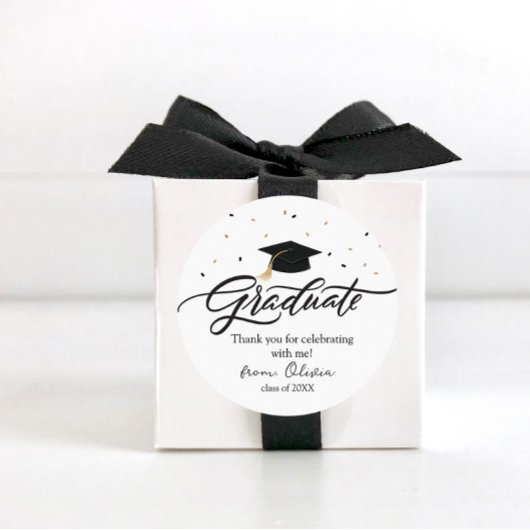 Modern Script Graduation Thank You Sticker ラウンドシール