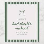 Modern Script Green Coquette Bachelorette Weekend ワインラベル (シングルラベル)