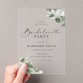 Modern Script Green Leaf Bachelorette Party アクリル招待状 (インサイチュ (ポータブル))