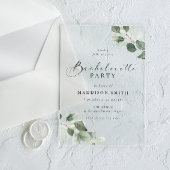 Modern Script Green Leaf Bachelorette Party アクリル招待状