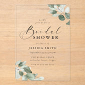 Modern Script Green Leaf Bridal Shower アクリル招待状 (正面)