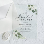 Modern Script Green Leaf Bridal Shower アクリル招待状