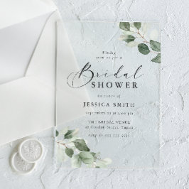 Modern Script Green Leaf Bridal Shower アクリル招待状