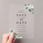 Modern Script Green Leaf Wedding Save The Date アクリル招待状 (インサイチュ (ポータブル))
