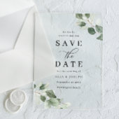 Modern Script Green Leaf Wedding Save The Date アクリル招待状