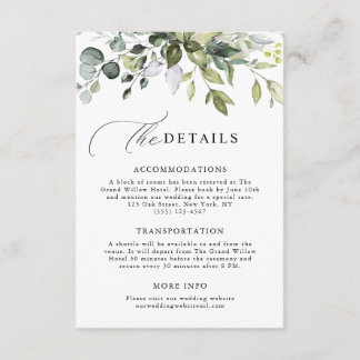 Modern Script Greenery Eucalyptus Wedding Details エンクロージャーカード