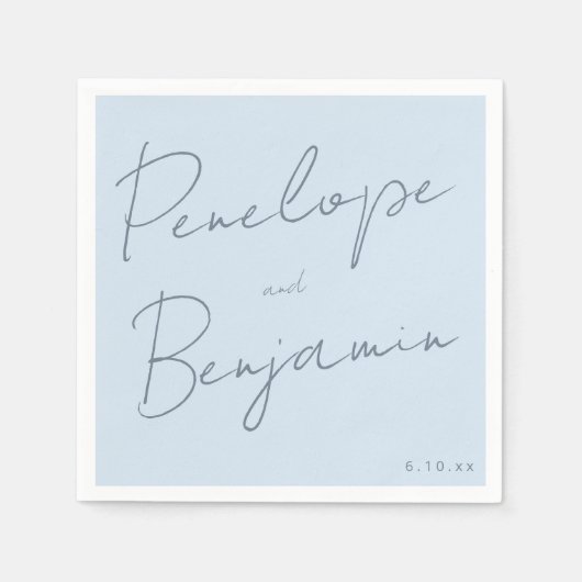 Modern Script Handwriting Soft Blue Classy Wedding スタンダードカクテルナプキン (正面)