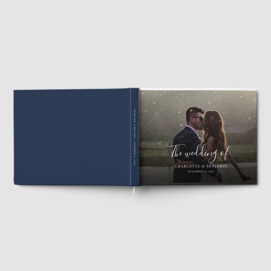 Modern Script Handwritten Photo Wedding ゲストブック (全面)