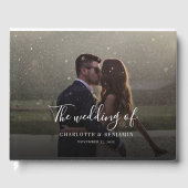 Modern Script Handwritten Photo Wedding ゲストブック (正面)