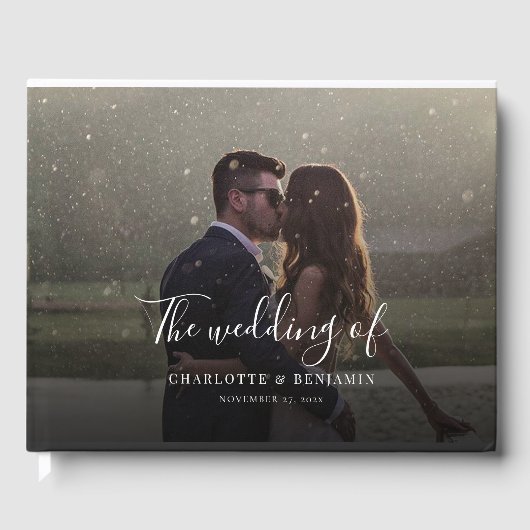 Modern Script Handwritten Photo Wedding ゲストブック (正面)