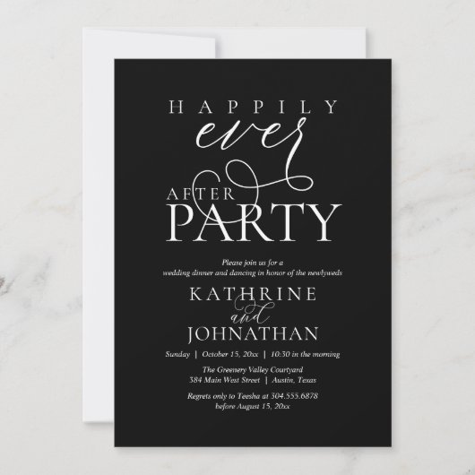 Modern Script Happily Ever After Party Elopement 招待状 (正面)