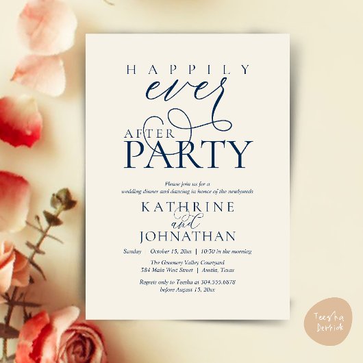Modern Script Happily Ever After Party Elopement 招待状