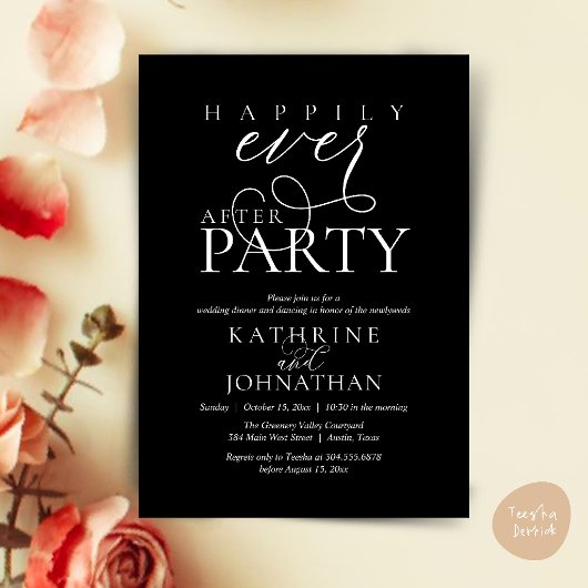 Modern Script Happily Ever After Party Elopement 招待状