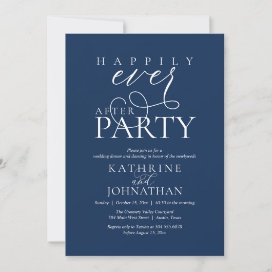 Modern Script Happily Ever After Party Elopement 招待状 (正面)