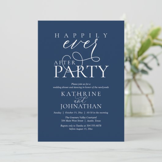 Modern Script Happily Ever After Party Elopement 招待状 (スタンド正面)