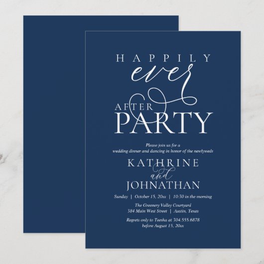 Modern Script Happily Ever After Party Elopement 招待状 (正面/裏面)