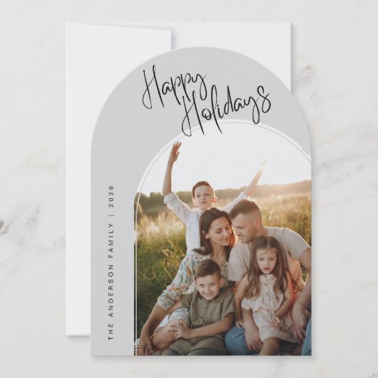 Modern Script Happy Holidays | 写真2枚追加可能 シーズンカード (正面)
