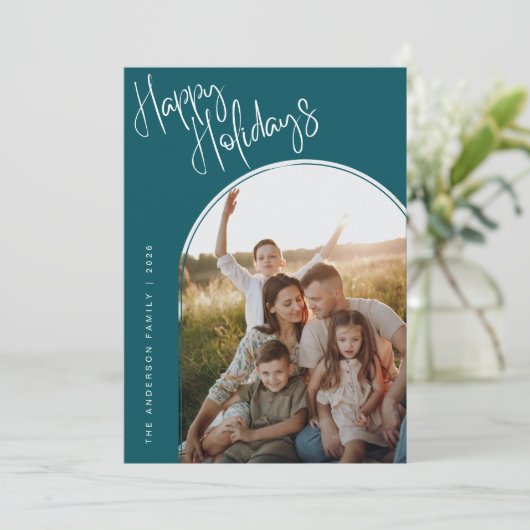 Modern Script Happy Holidays | Add 2 Photo Ho シーズンカード (スタンド正面)