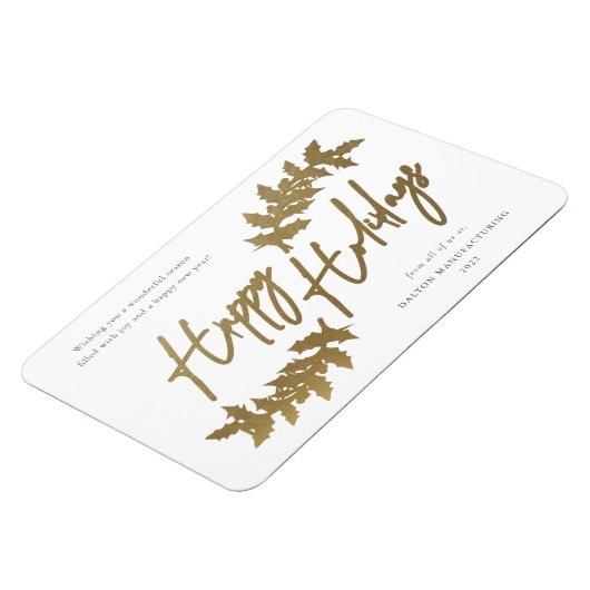 Modern Script Happy Holidays Business Holiday Card マグネット (左側)