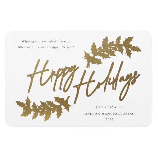 Modern Script Happy Holidays Business Holiday Card マグネット (横)