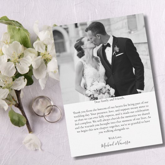 Modern Script Heart 2 Photo Wedding サンキューカード