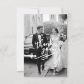 Modern Script Heart 2 Photo Wedding サンキューカード (正面)