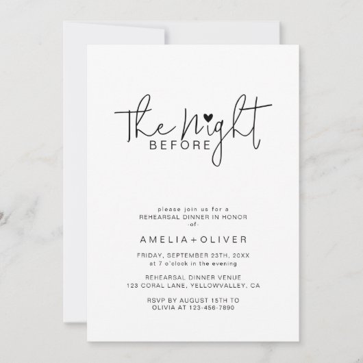 Modern Script Heart | Wedding Rehearsal Dinner 招待状 (正面)