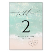 Modern Script Hearts In The Sand Beach Wedding  テーブルナンバー (裏面)