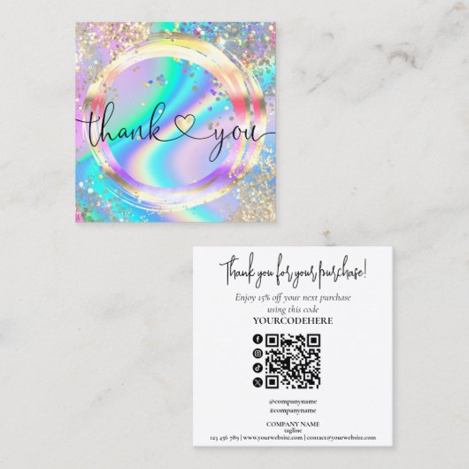 modern script holographic thank you for your order スクエア名刺 (正面/裏面)