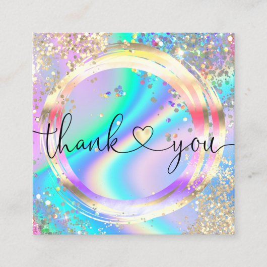 modern script holographic thank you for your order スクエア名刺 (正面)