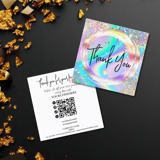modern script holographic thank you for your order スクエア名刺