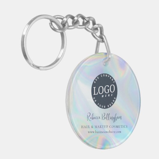 Modern Script Iridescent Business Logo キーホルダー (正面左)