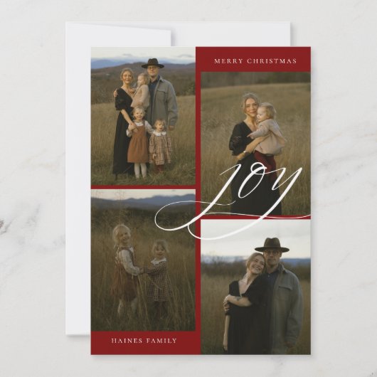 Modern Script Joy 4 Photo Christmas シーズンカード (正面)