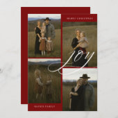 Modern Script Joy 4 Photo Christmas シーズンカード (正面/裏面)