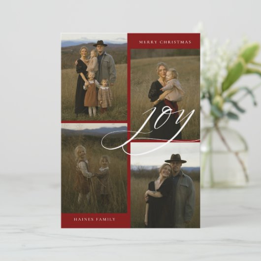 Modern Script Joy 4 Photo Christmas シーズンカード (スタンド正面)